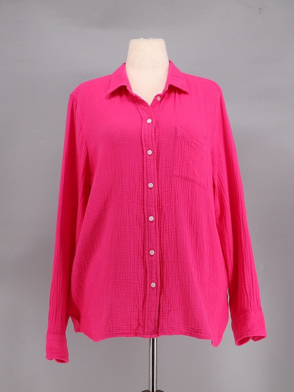 J. CREW Double Gauze Button Up Shirt in Hot Pink Size XL